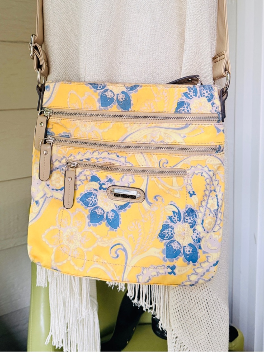 TYLER RODAN Yellow Blue Floral Crossbody Bag